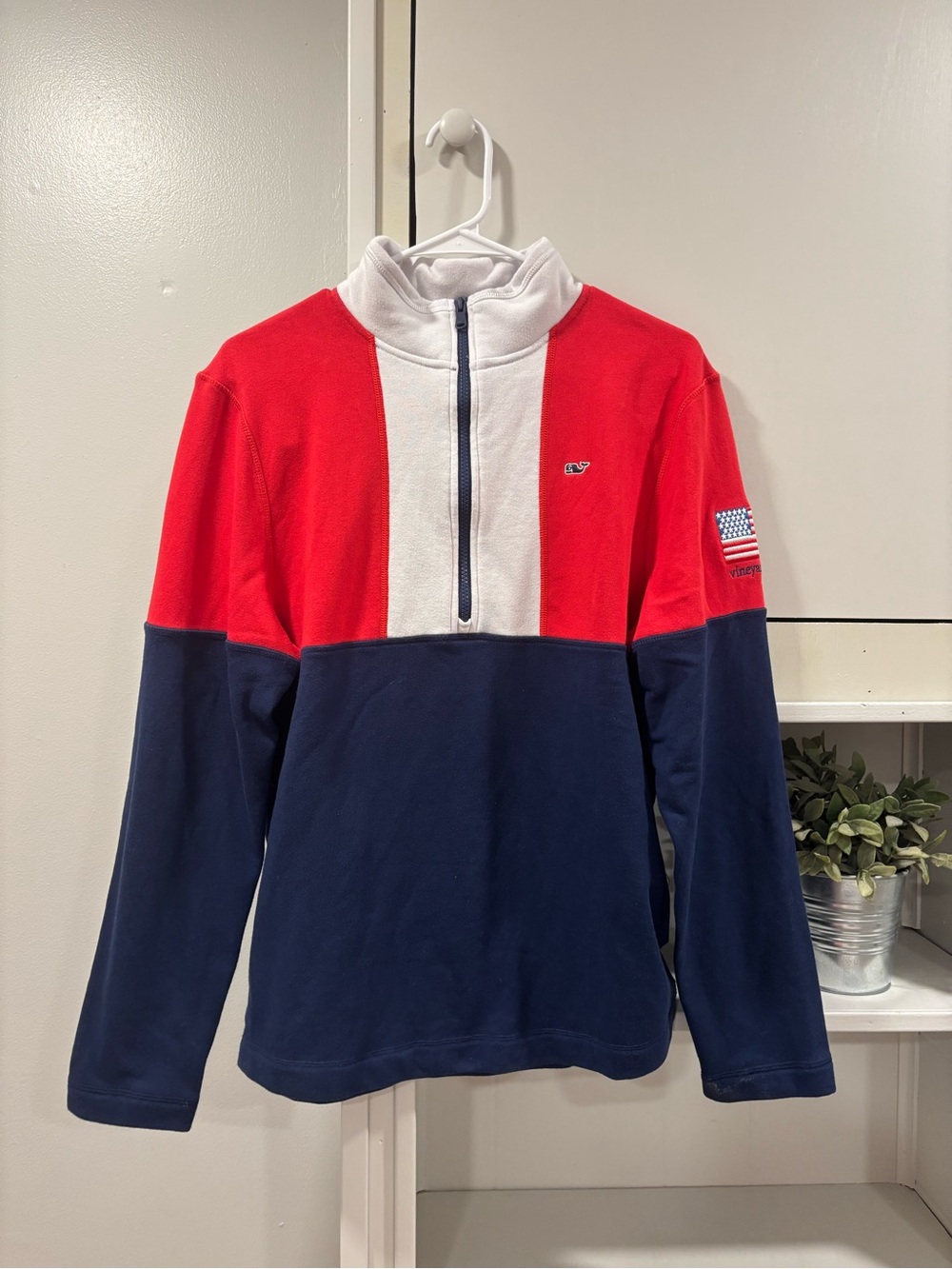 Vineyard Vines Red White Navy Colorblock Half-Zip Pullover